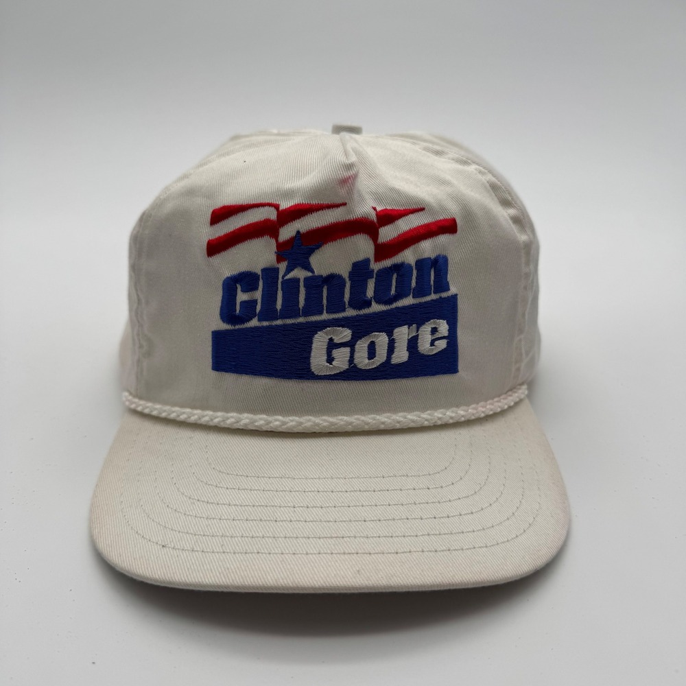 Vintage Clinton Gore 1992 Campaign Hat White Snapback Trucker Made in USA TN